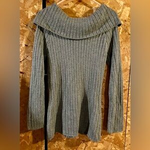 New York & Company Metallic Gray Off-Shoulder Sweater